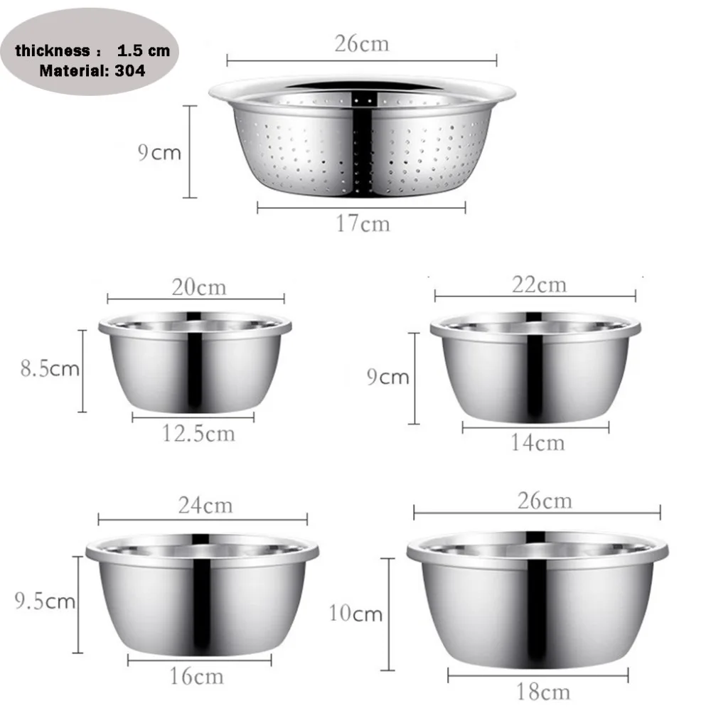 5 шт. чаша из нержавеющей стали для кухни, для выпечки яиц, раковина-чаша, многофункциональная серия кухонных инструментов для хранения пищи# 15F