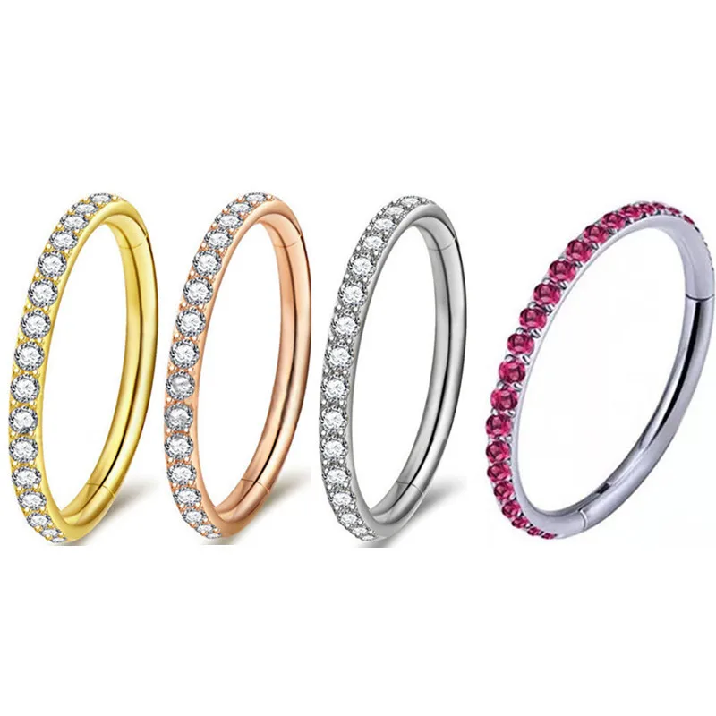 Body Piercing Jewelry G23 Titanium 18/16G 6-12 CZ Septum Clicker Hoop Ring Nose Labret Ear Tragus Cartilage Daith Helix Earring