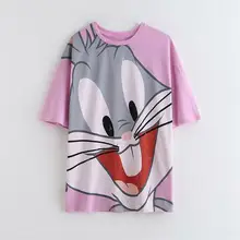 Г., модная футболка с рисунком кролика, женская летняя футболка с круглым вырезом и коротким рукавом, розовая рубашка, повседневные женские топы, A108