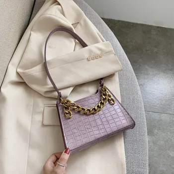 

Gold Chain Design Crocodile Pattern Shoulder Bags For Women 2020 PU Leather Crossbody Bag HandBag Luxury Quality Baguette Purse