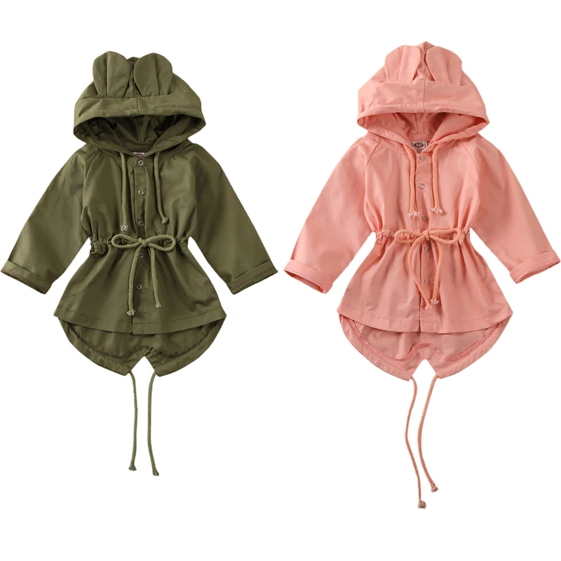 

2020 Autumn Spring Infant Boys Girls Baby Trench Coat Solid Single Breasted Ears Hooded Tops 2 Colors