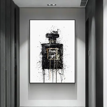 

Modern Abstract Art Canvas Painting Abstract Black Perfume Bottle Poster and Prints Wall Picture for Living Room Home Decoration