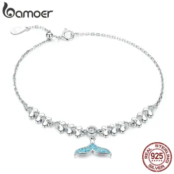

Blue Mermaid Fish Tail Bracelets for Women 925 Sterling Silver Wave Pattern Chain Bracelet Fashion Jewelry Bijoux SCB154