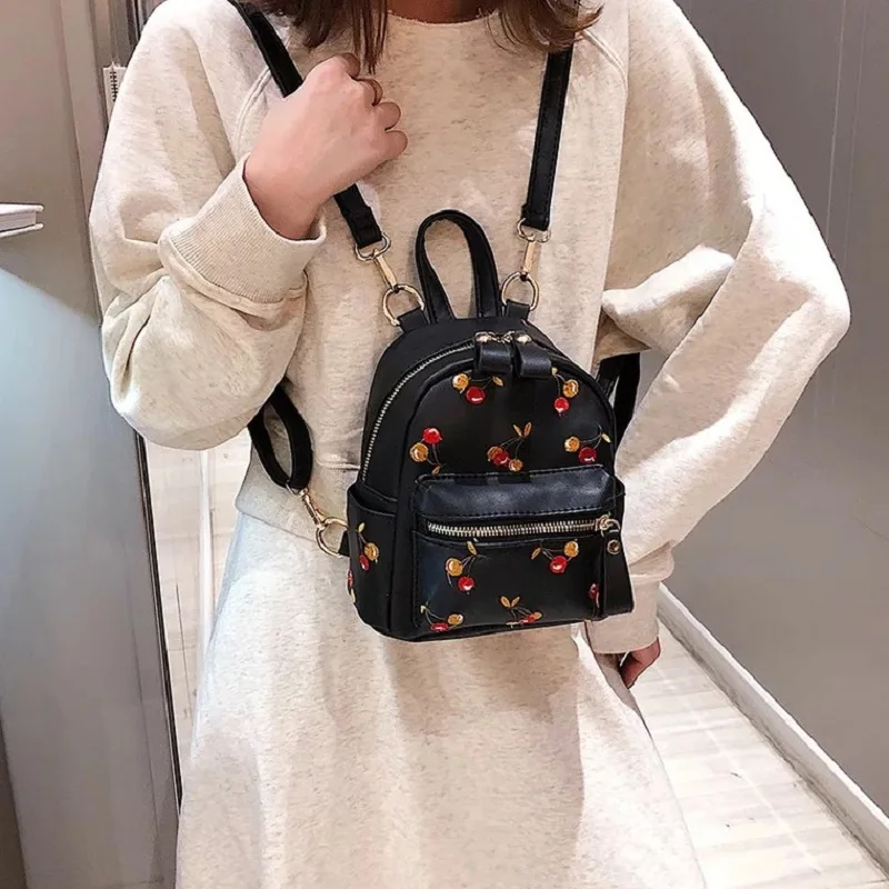 

Fashion Women Cherry Backpack New Designer Mini Multi-Function Small Backpack Female Ladies Shoulder Bag Girl Travel Bag Purse
