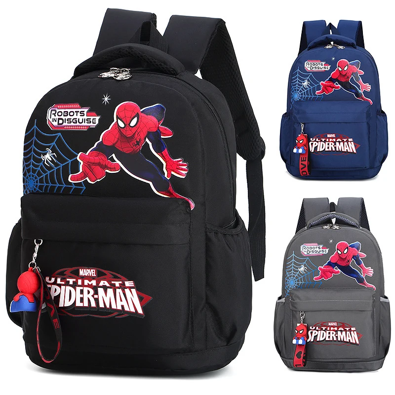 Mochila escolar de gran capacidad para niños, Mochila de viaje de nylon de alta calidad con doble hombro y dibujos animados de spider-man