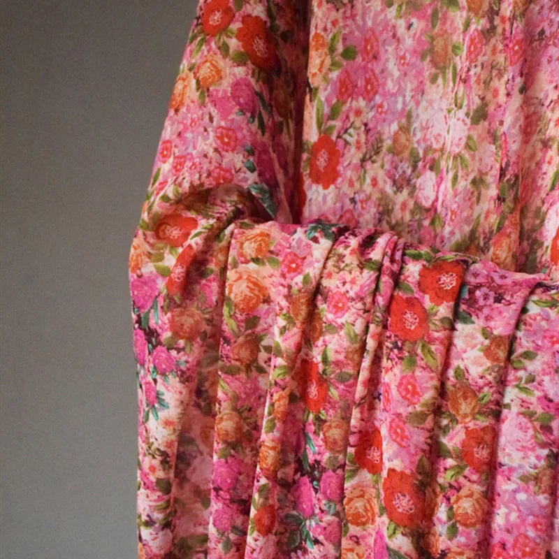 Half Meter New Design Red Colored Flower Print Chiffon Fabric For Dress Shirt Gallus Cheongsam Lady's Garment T1666