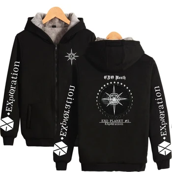 

KPOP EXO PLANET#5 print Hip Hop Kpop Casual Street fashion Popular basic Parkas Zipper Streetwear Keep Warm oversized Parkas