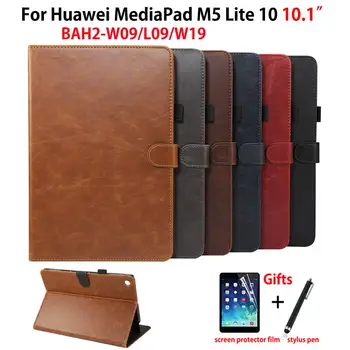

Luxury Case For Huawei MediaPad M5 lite 10 BAH2-L09/W09/W19 10.1\" Cover Funda Tablet PU Leather Stand Skin Shell +Film+Pen