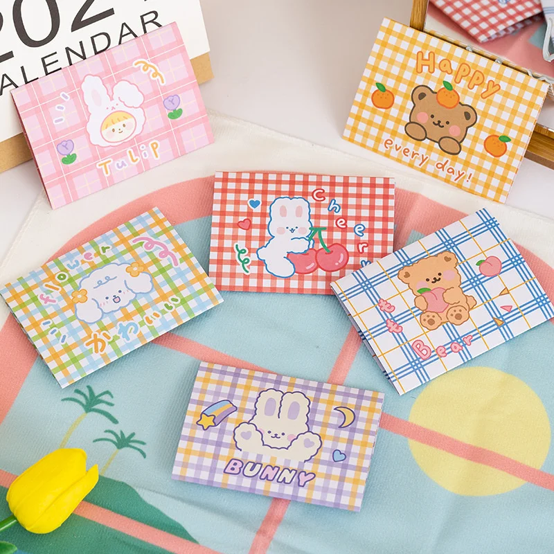 10pcs Cartoon Cute Plaid Bear Bunny Envelope Foldable Message Card Birthday Wishes Card Greeting Card Small Stationery Gift 10pcs lot 220 110mm 10 colors new cute vintage candy color series diy multifunction envelope set