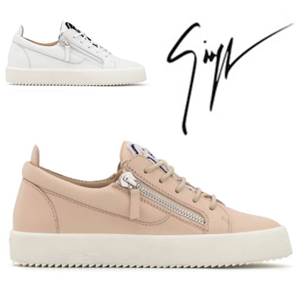 

Giuseppe x zanotti design Rose Pink/White Patch Logo Women's Girl's Low Leather Flats Casual Shoes Designer Top GZ Sneakers