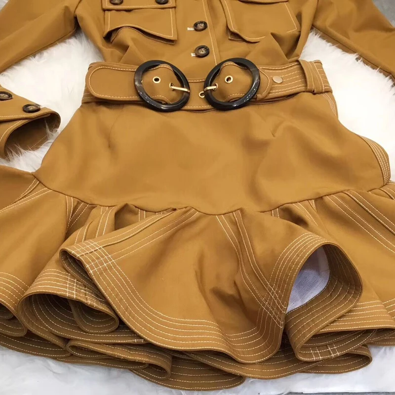 [LIVIVIO] Комплект из двух предметов; однобортный пиджак с длинными рукавами; топы; женская мини-юбка с поясом и рюшами; Женская Осенняя мода