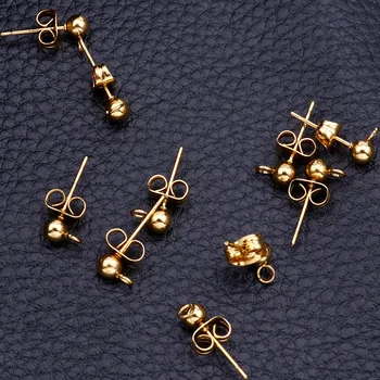 

10Pair/Lot 4mm Earring Findings Solid Stainless Steel Bead With Ear Back Ear Parts For DIY Jewelry Making Accessories Handmade