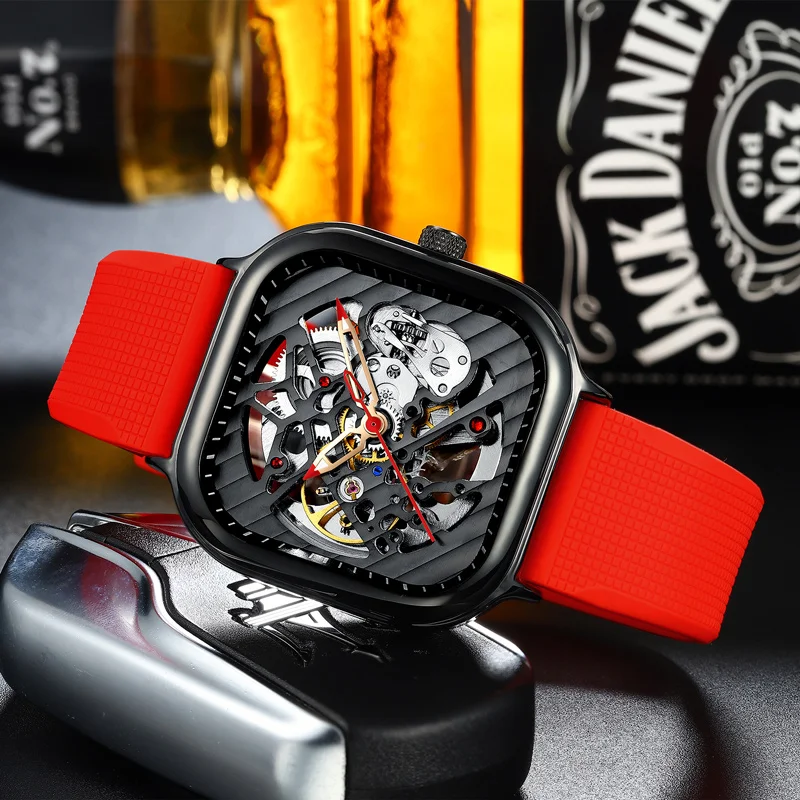 AILANG 2020 new men's automatic watch top brand luxury silicone strap hollow square top ten watches