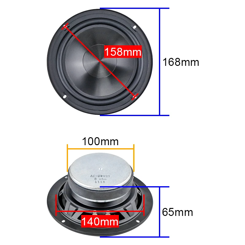 GHXAMP HIFI 6.5 Inch 168mm Woofer Loudspeaker Bass Speaker 8OHM 60W PP Cone For Dimensional Bookshelf Audio Driver 1PC