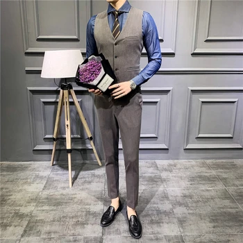 

Men Suits Slim Fit Business Uniform Office Suit Wedding Groom Party 2 Piece Vest Pants Notch Lapel Single Button Formal Casual