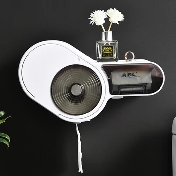 

Waterproof Toilet Tissue Holder Box Paper Dispenser Tissue Storage Box with Ashtray Wall Mounted All Covered Bathroom Organizer