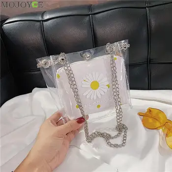 

PVC Jelly Shoulder Bag Women Korean Fashion Daisy Flower Chain Pouch Female Messenger Bucket Handbag