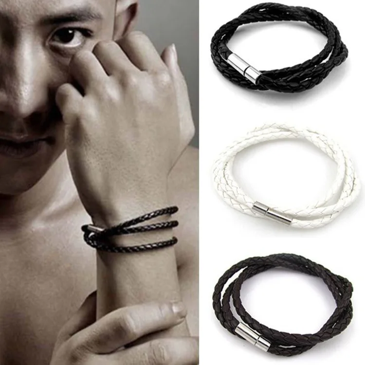 

European and American Korean explosion models men's multi-layer braided twist leather bracelet