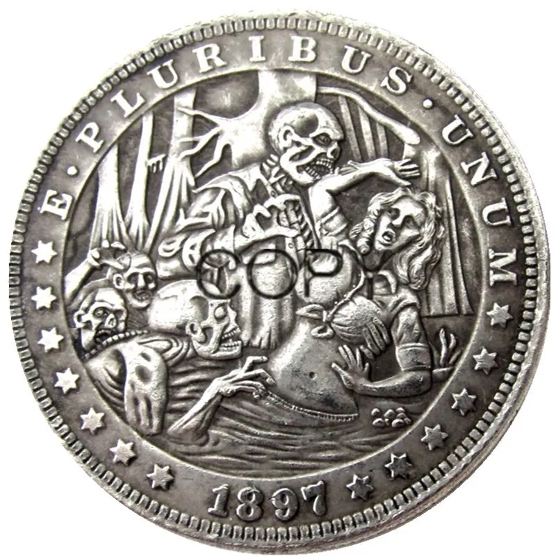 

US Hobo 1897 Morgan Dollar skull zombie skeleton Silver Plated Copy Coins