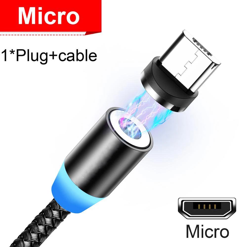 BaySerry Магнитный Micro USB кабель для iPhone XR samsung Xiaomi Мобильный Быстрая зарядка светодиодный кабель для зарядки usb type C магнитное зарядное устройство - Цвет: Black Micro Cable