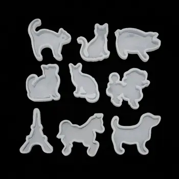 

9Pcs Animals Cat Dog Horse Pig Pendant Resin Silicone Molds Jewelry Making Tools