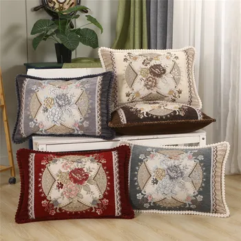 

45*65cm Lumbar Pillow Case European Jacquard Floral pattern Luxurious Back Waist Thicken Cushion Cover Cojines Home Decorative
