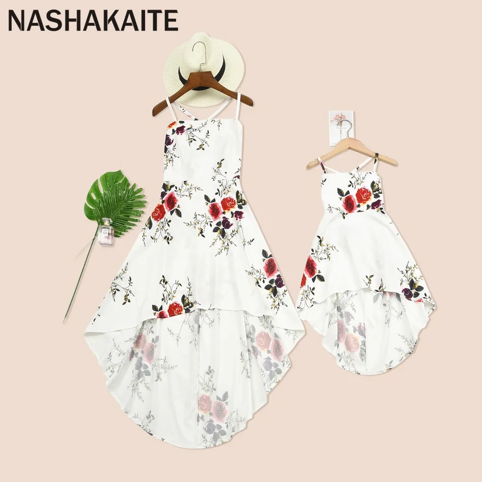 

NASHAKAITE Mother Daughter Dresses Strapless Backless Bandage Irregular Dress Mom and Daughter Dress Matching Family Outfits