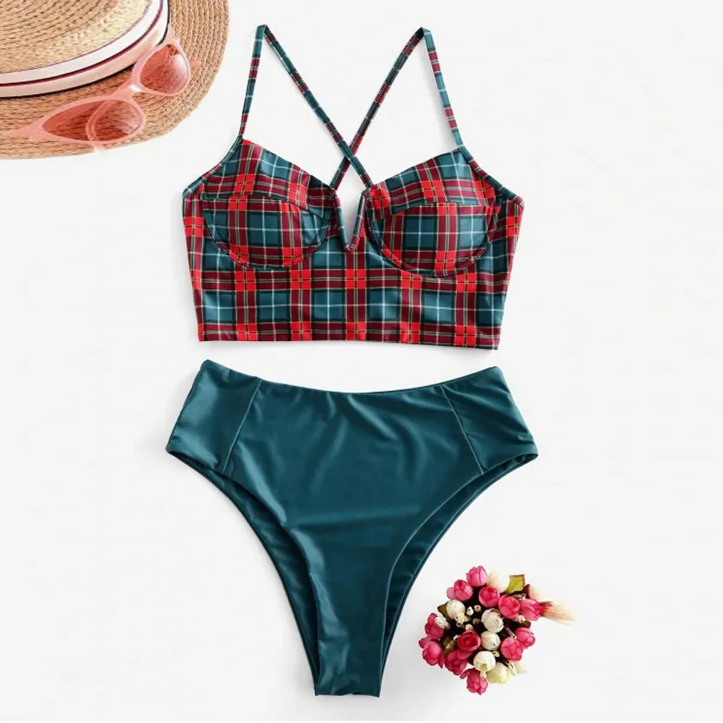 

2020 Newest Womens Tankini Padded Bathing Suit Monokini Push Up Split Underwear Set lattice Bathing Tops Female Intimate De Bain