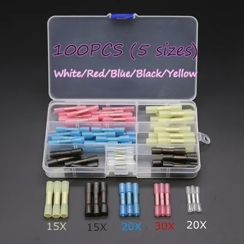 

100Pcs AWG 26-10 Waterproof Insulated Heat Shrink Splice Terminal Connectors Electrical Wire Cable Crimp Terminals Kit
