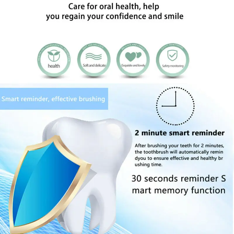 Звуковая электрическая зубная щетка Водонепроницаемая IP67 мягкие головки перезаряжаемая USB мощность зубная щетка отбеливание