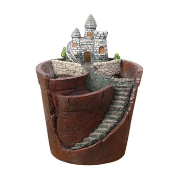 

Mini House Figurines Resin Flower Pot for Herb Cacti Succulent Plants Planter Home Garden Micro- Landscape Decor Crafts