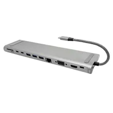 12 в 1 Тип C концентратор для MacBook Pro 60 Вт 20В/3A USB3.0 адаптер HDMI VGA RJ45 3,5 мм для ТВ/проектор/Динамик устройство для считывания карт памяти Micro SD