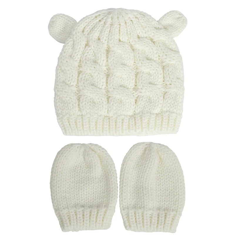 2 PCS Baby Kids Girls Boys Winter Knit Hat Glove Beanie Cap Set 0-18 Month knit hat,baby hat