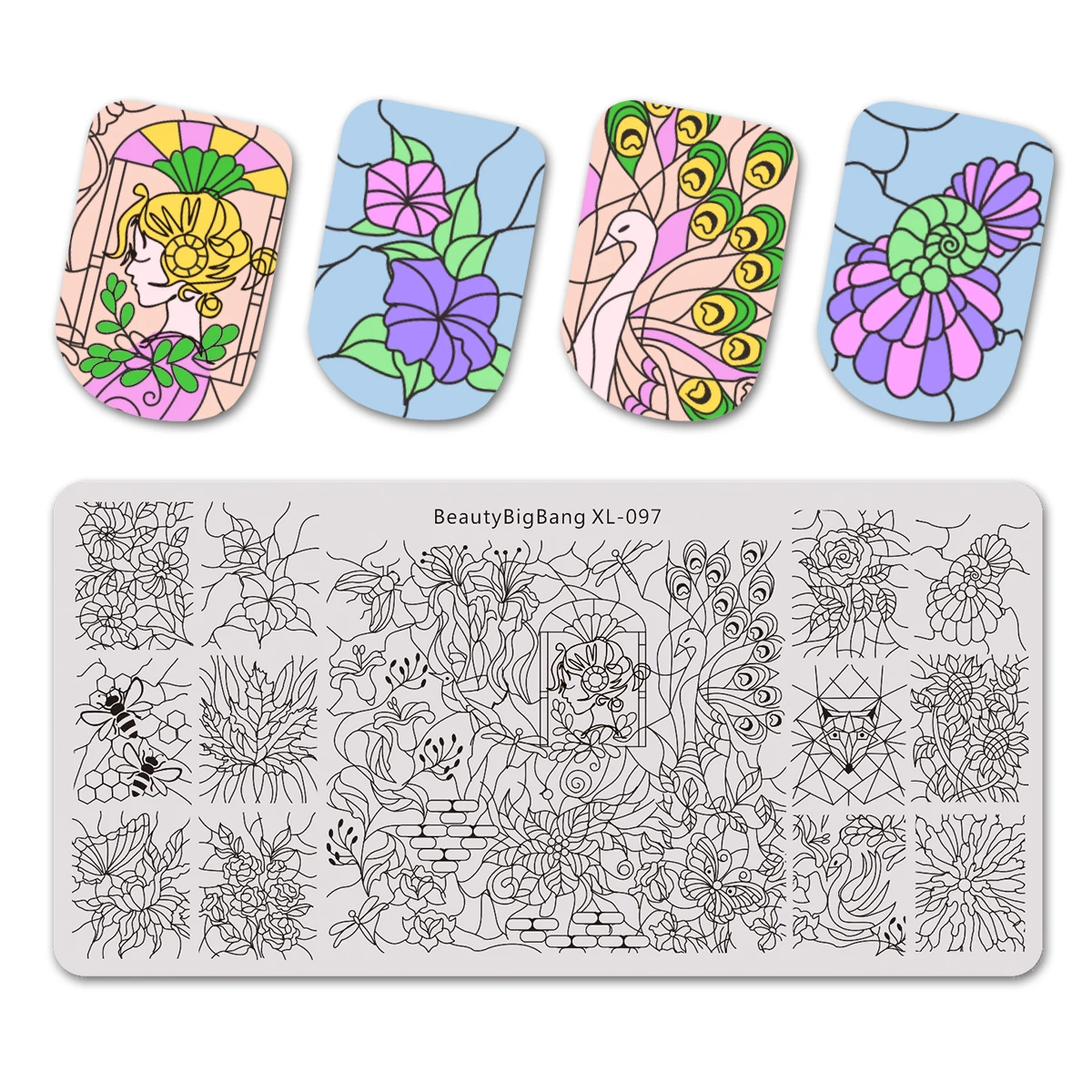 

Beautybigbang Nail Stamping Plates Natural Flower Bee Swan Theme Image 12*6CM Template Mold Nail Art Stencil XL-097
