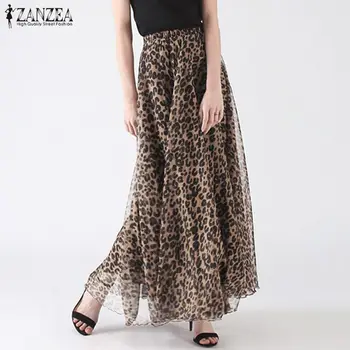 

2020 Summer Fashion Leopard Print Skirts ZANZEA Casual Irregular Skirts Women Elastic Waist Long Vestido Faldas Saia Female Robe
