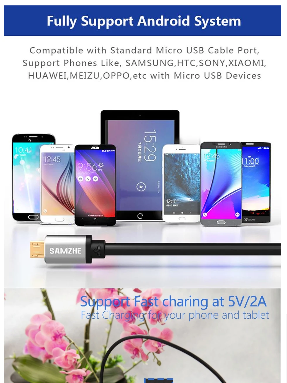 SAMZHE Micro/type C USB Android кабель для зарядки телефона Быстрая зарядка 0,25/0,5/1/1,5/2 м для XIAOMI HUAWEI SAMSUNG