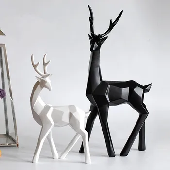 

[COS] Modern Abstract Black White deer figures model Sculpture Geometric Resin Leopard Statue Decor Craft Ornament Accessories