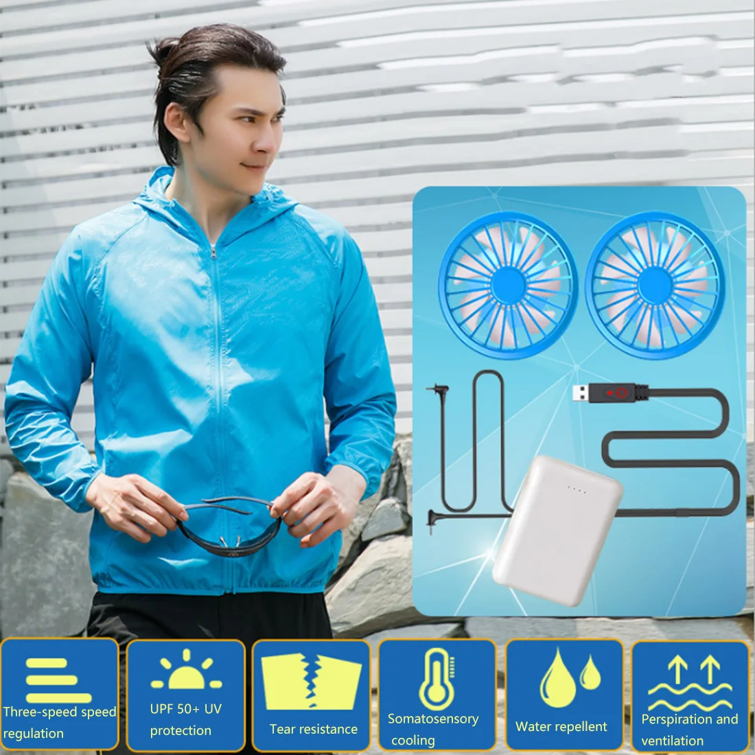  Abrigo de aire acondicionado Unisex protección solar USB chaqueta transpirable deportes con ventila