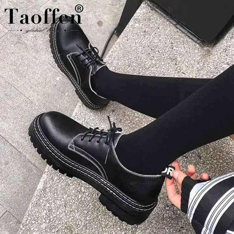 

Taoffen New Arrival Genuine Leather Flat Shoes Women Daily Club Flats Spring Leisure Retro Simple Female Shoes Size 34-40