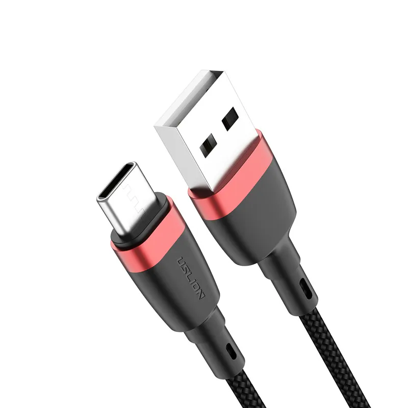 USLION usb type C кабель QC3.0 Быстрая зарядка для Xiaomi Redmi k20 Pro USB C кабель для мобильного телефона samsung huawei usb type-C Дата - Цвет: Red