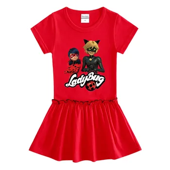 

Short Sleeve Girls Dress Summer Lady Bug Costume Party Dress Baby Girls Cotton Summer Clothes Thanksgiving Costume