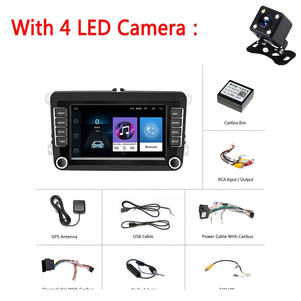 LeeKooLuu 2Din Android Радио " авто радио gps навигация для VW/Volkswagen/Golf/Polo/Jetta/Passat/Skoda/Octavia радио Coche - Цвет: With 4LED Camera