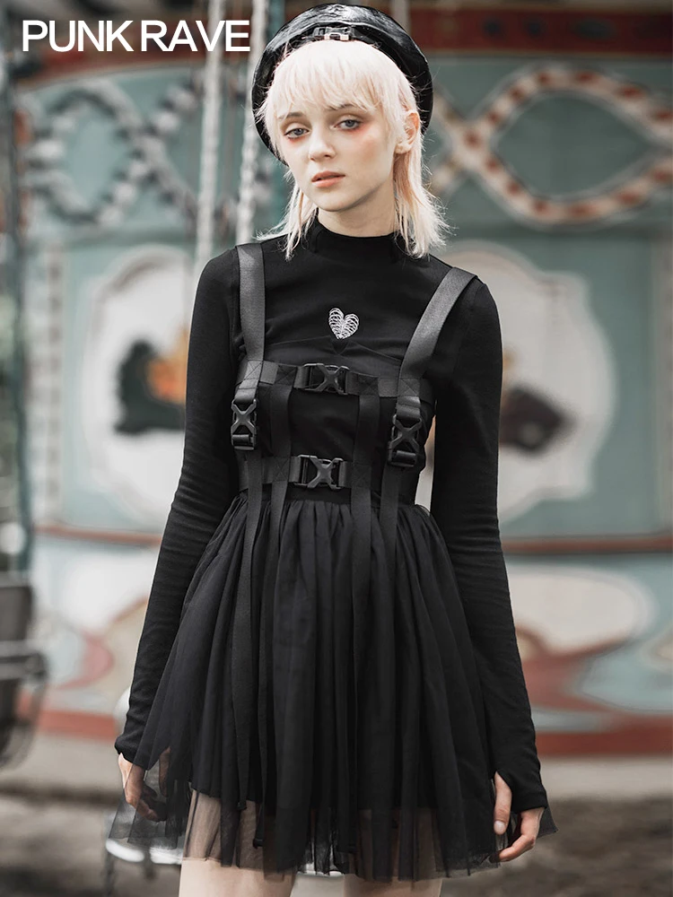 PUNKRAVE Dark Sexy Sling Jurk Saibo Punk Mesh Tube Top Rok Vrouwelijke Slanke Zwarte Jurk PUNKRAVE Dark Sexy Sling Jurk Saibo Punk Mesh Tube Top Rok Vrouwelijke Slanke Zwarte Jurk