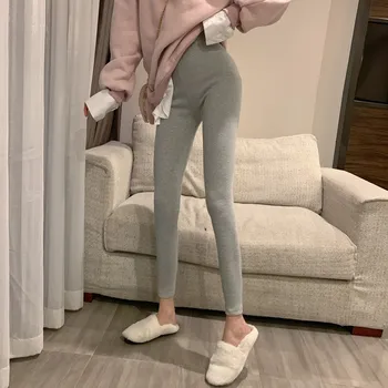 

2019 Women Warm Leggings Fitness High Waist Autumn Winter Elastic Solid Color Pencil Pants Fashion Trousers