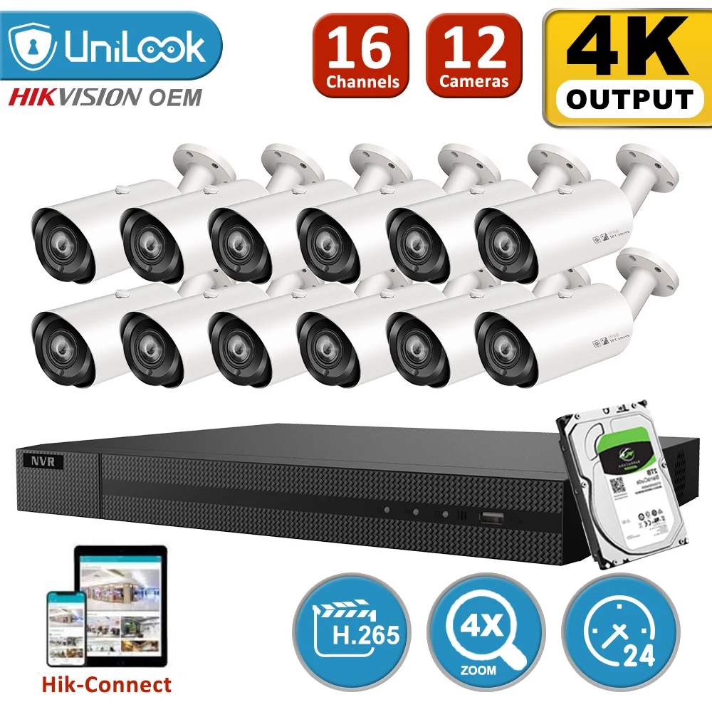 Сетевой видеорегистратор UniLook 16 каналов 12 шт. 4K 8 мп POE IP камера комплект NVR система
