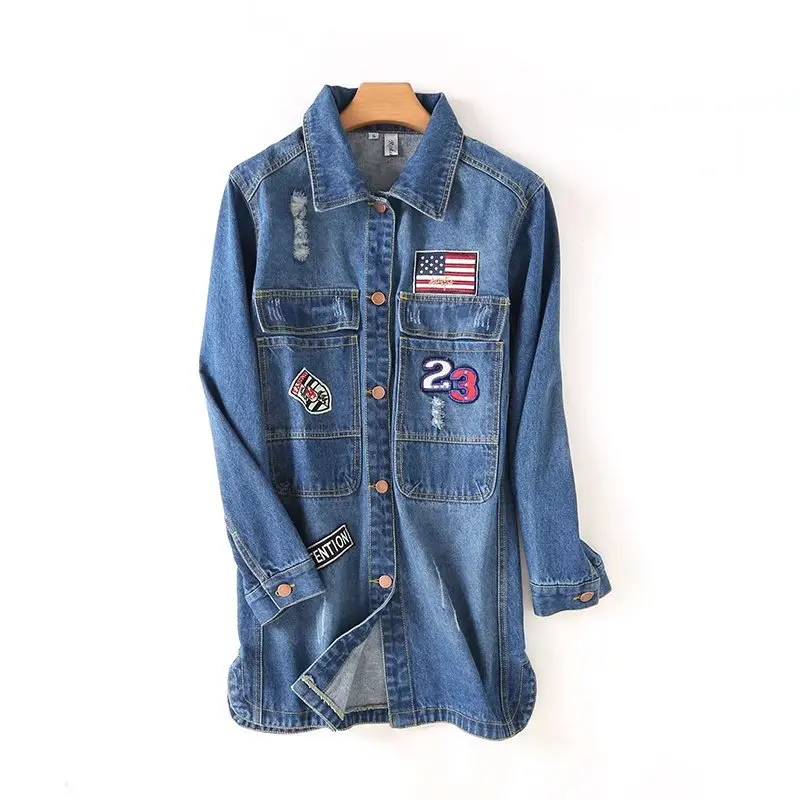 

2018 Autumn Clothing New Style Korean-style Jeans Coat Women's Mid-length Slim Fit Tops College Style WOMEN'S Windbreaker Versat