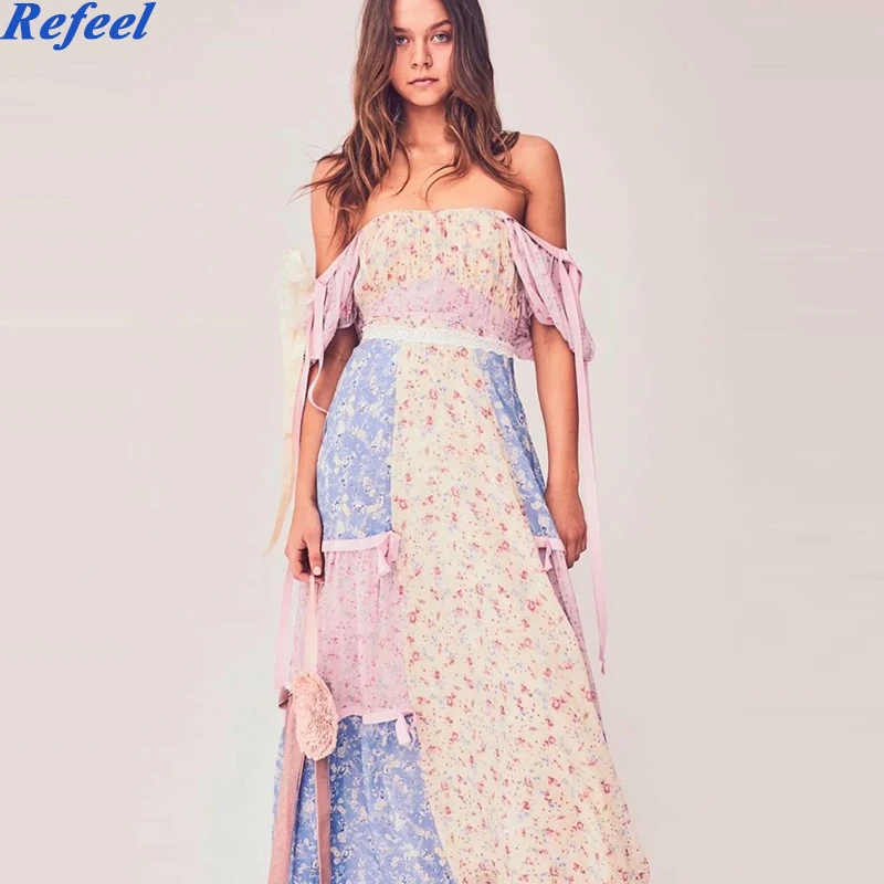 Boho loveshack летнее платье с квадратным вырезом и оборками тонкий высокая талия