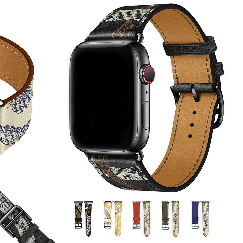Ремешок с повторяющимся принтом для Apple Watch series 5 4 3 2 1 iWatch Swift кожаный дизайнерский