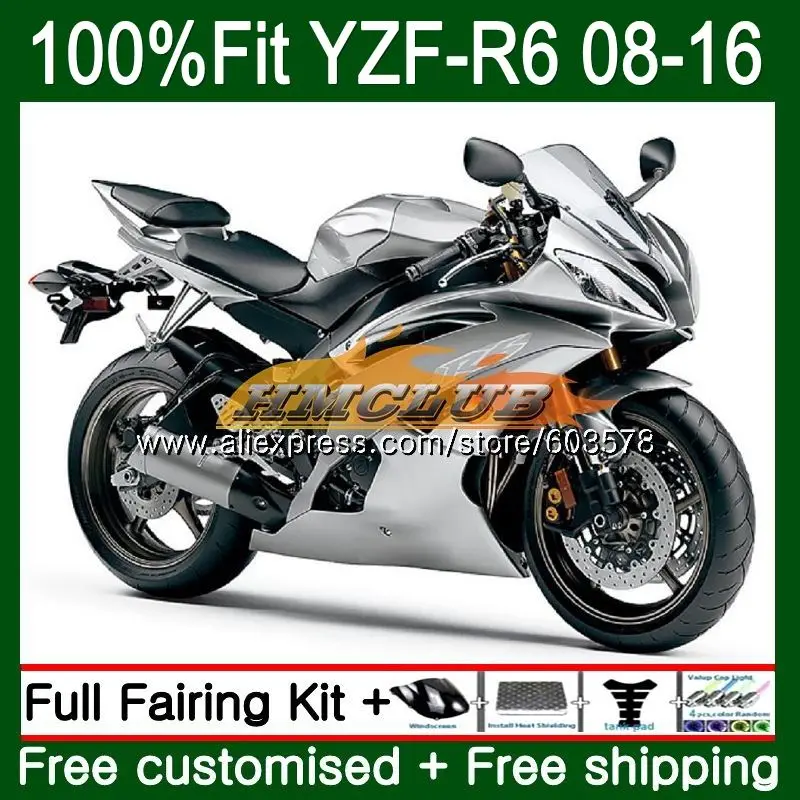 Инъекций для YAMAHA YZF600 YZF R6 2008 57CL. 19 YZF 600 R 6 YZF-R6 YZFR6 08 09, 10, 11, 12, 13, 14, 15, 16 лет Обтекатели глянцевый серебристый