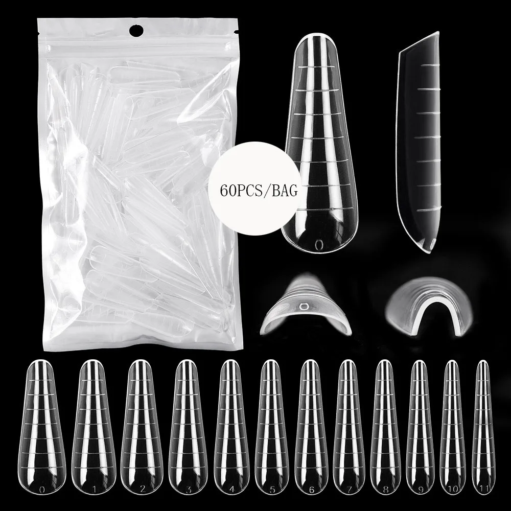 Fake Nails Fake Nail Forms Nail Tips False Nail Forms False Nails False Nail Tips 60pcs Nail Dual Form False Tips Extension for Poly Nail Gel System UV Acrylic DIY Upper Forms For Nails Mold Decoration